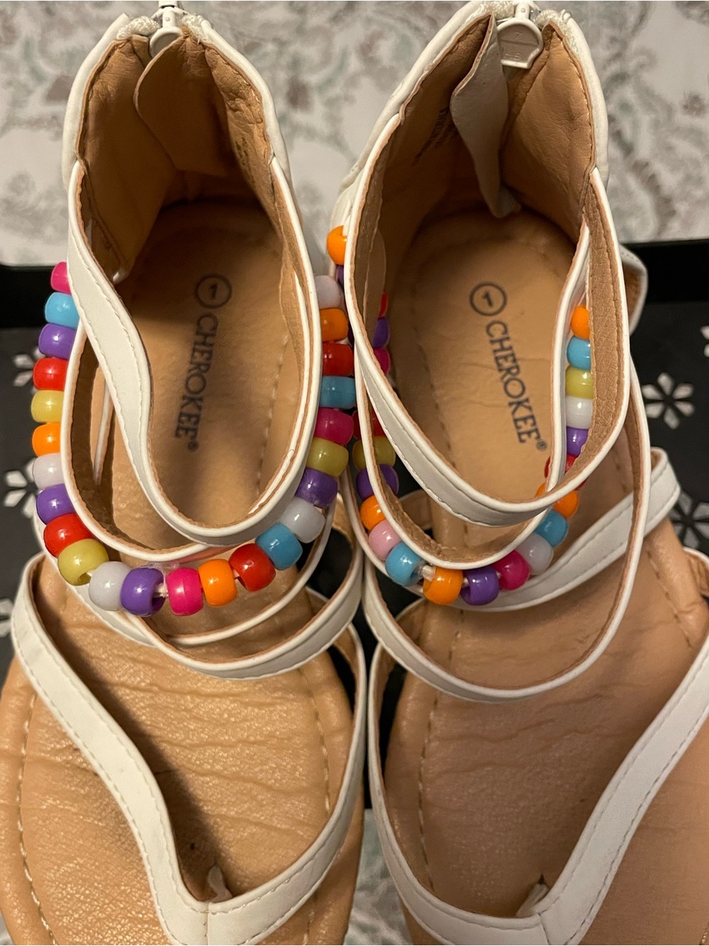 White Beaded Strappy Girls Sandals. Size 1